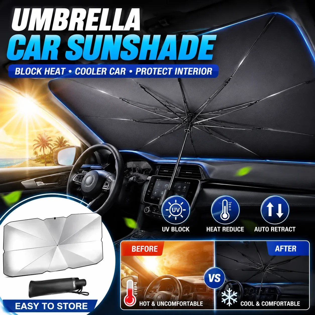 접이식 차량용 햇빛 가리개, 전면 유리창 햇빛 차단,  - Car Sunshade Windshield Umbrella Foldable 리뷰 및 가격
