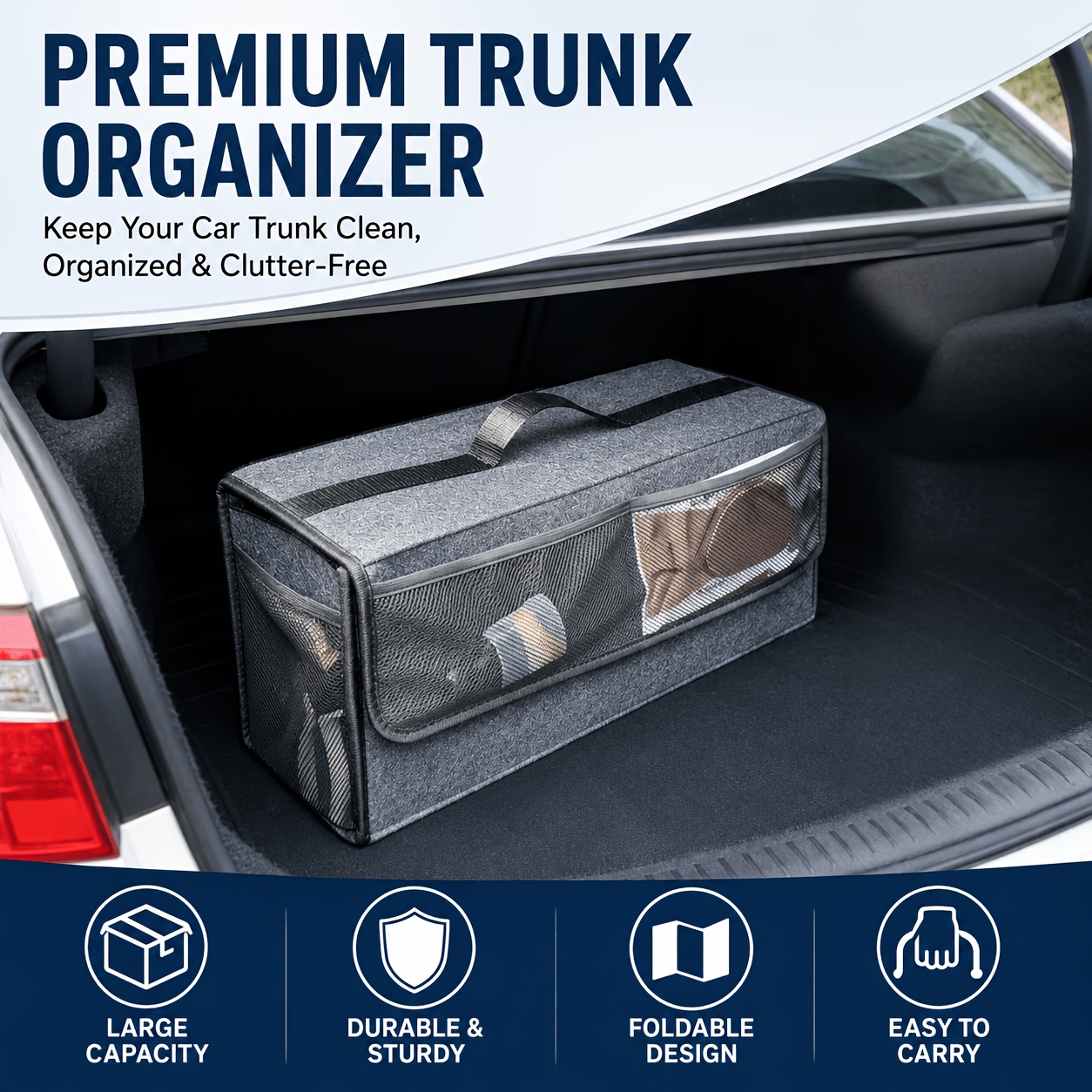 4개의 외부 포켓이 있는 펠트 자동차 트렁크 정리함 - - Car Trunk Organizer Foldable Storage Box 리뷰 및 가격