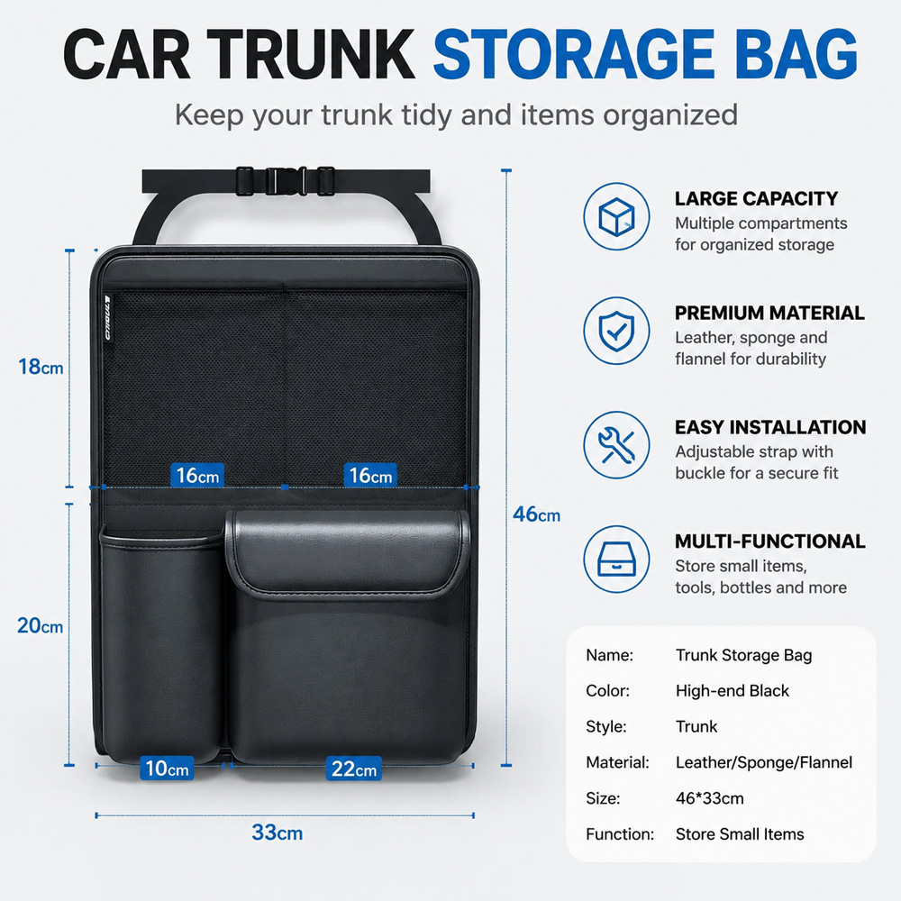 1개입 Kcimo 차량용 PU 가죽 트렁크 정리함, 접 - Car Trunk Organizer Foldable Storage Box 리뷰 및 가격